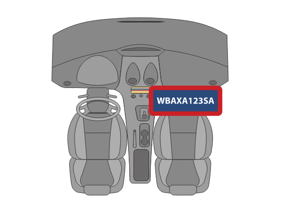 VIN location: under the right front seat wiper